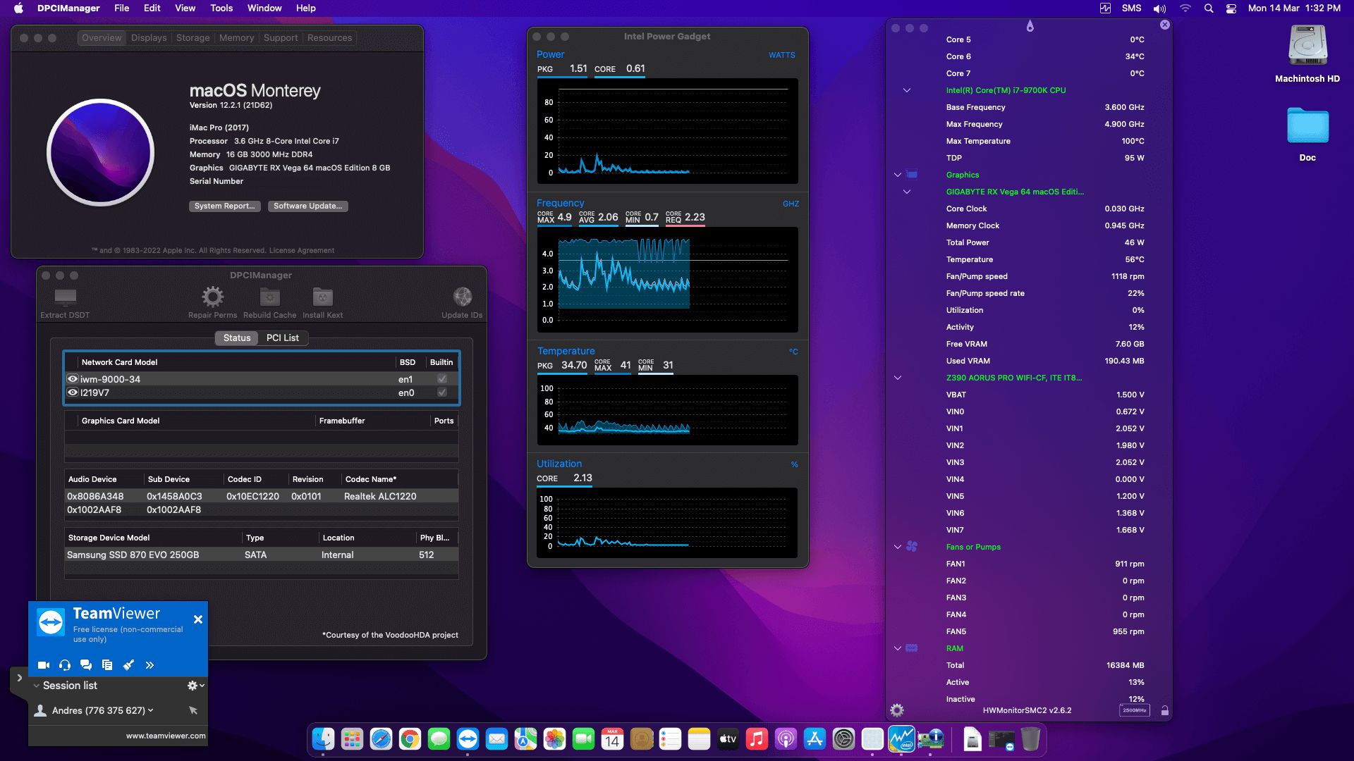 Success Hackintosh macOS Monterey 12.2.1 Build 21D62 in Gigabyte Z390 Aorus Pro Wifi + Intel Core i7 9700K + Gigabyte RX Vega 64